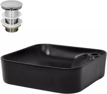 LuxeBath Keramik Aufsatzwaschbecken schwarz matt, 43x43x12cm, mit Ablaufgarnitur (490009083)