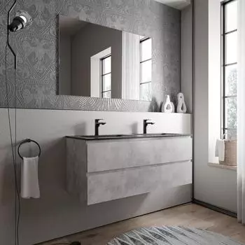Bernstein AVA Badmöbel-Set 120cm Mineralguss-Doppelwaschbecken, Beton/schwarz matt (AVA CREAM)