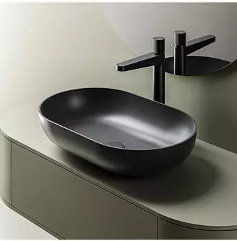 Bernstein Aufsatzwaschbecken O-540 Mineralguss oval, schwarz matt (O-540)