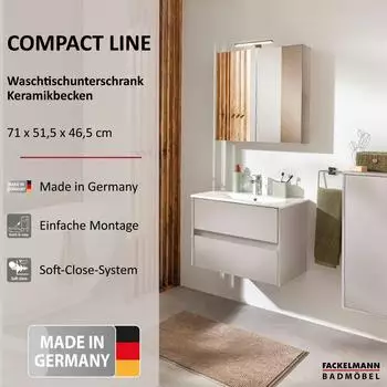 Fackelmann Compact Line Waschtisch-Set 71cm Keramik, 2 Schubladen, kaschmir/grau