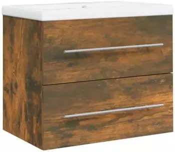 vidaXL Waschbeckenschrank mit Einbaubecken, Holzwerkstoff, räuchereiche (3120179)