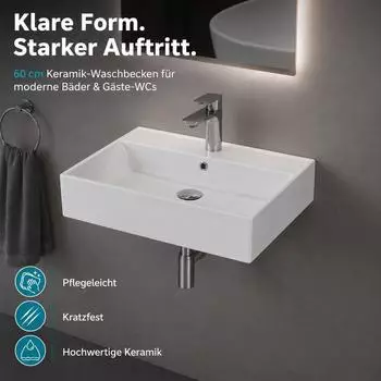 Aqua Bagno LoftAir Keramik-Waschbecken eckig 60cm, wei&szlig; (10.14.30.018.01)