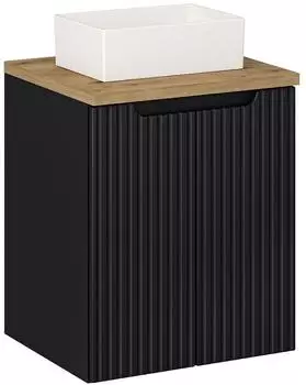 Lomado NEWPORT-56-BLACK Waschtisch 50cm, schwarz/Eiche, gerillte Front (LA56-NEWPORT-56-BLACK-SET80)