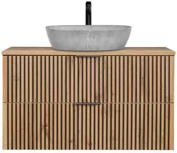 Lomado XANTEN-56 Waschtisch mit Aufsatzwaschbecken, 100cm, anthrazit/Wotan Eiche, schwarz gerillt (XANTEN-56)