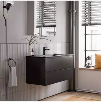 Bernstein AVA Waschtischunterschrank mit Keramik-Waschbecken, schwarz matt, 100cm