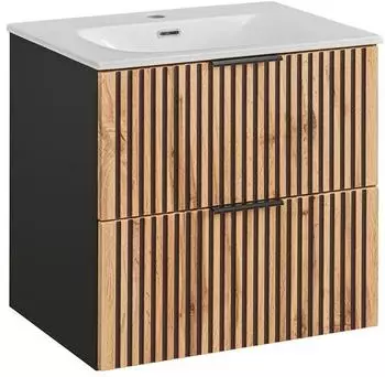Lomado XANTEN-56 Waschtisch mit Unterschrank 61cm anthrazit/Eiche schwarz gerillt (XANTEN-56)