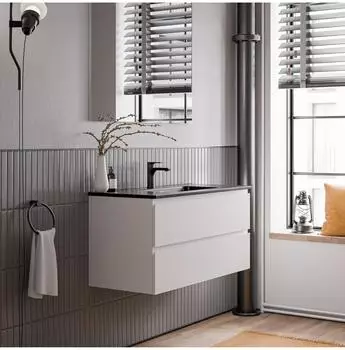 Bernstein AVA Waschbeckenunterschrank 100cm, Keramik-Waschbecken, weiß matt/schwarz matt