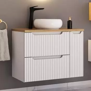 Lomado NEWPORT-56-WHITE Waschtisch 80cm Keramikwaschbecken, wei&szlig;/Eiche (LA56-NEWPORT-56-WHITE-SET5)