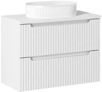 Lomado NEWPORT-56-WHITE Waschtisch 80cm, weiß, Keramikwaschbecken, Rillenfront (LA56-NEWPORT-56-WHITE-SET29)