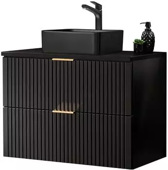 Lomado ADELAIDE-56-BLACK Waschtisch mit Aufsatzwaschbecken, matt schwarz gerillt, 81cm (ADELAIDE-56-BLACK-SET62)