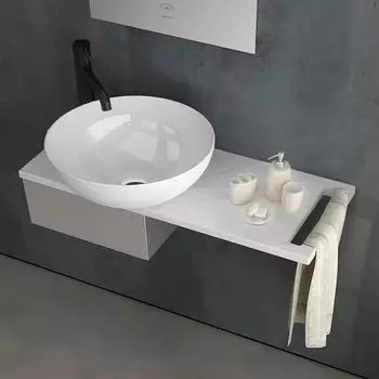 Alpenberger Aufsatzwaschbecken rund &Oslash;36cm mit Keramikplatte, Edelstahlkasten und Handtuchhalter