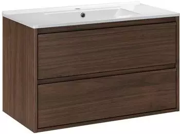 Comad Edm&eacute; Waschtisch 81cm, 2 Schubladen, dunkle Holzoptik