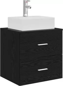 vidaXL H&auml;nge-Waschtischunterschrank mit Schublade 49,5x41x62,5cm, Holzwerkstoff Schwarzeiche