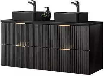 Lomado ADELAIDE-56-BLACK Doppelwaschtisch mit 2 Aufsatzbecken, matt schwarz gerillt, 120,6x72,2x46,5cm (ADELAIDE-56-BLACK-SET66)