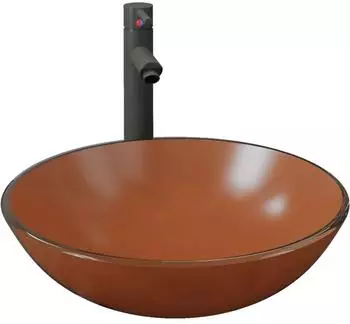 vidaXL Waschbecken mit Wasserhahn und Ablaufgarnitur, braun, Hartglas (3098457)