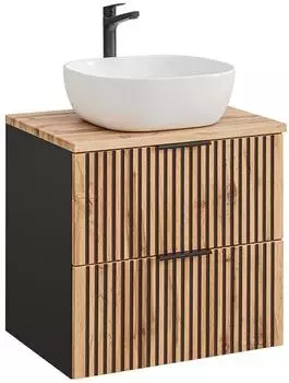 Lomado XANTEN-56 Waschtisch mit Aufsatzbecken, anthrazit/Wotaneiche, 61cm (LA56-XANTEN-56-SET3)