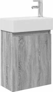 vidaXL Badezimmer-Waschtischunterschrank Wandmontage, grau Sonoma, 45,5x22,5x84cm (Holzwerkstoff)