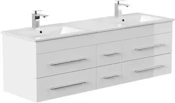 Posseik Nero XL Doppelwaschplatz 153cm, 2 Keramikbecken, weiß Hochglanz (NEROXL000002DE)