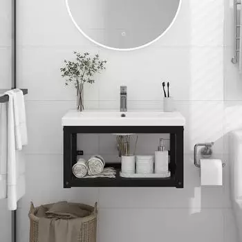 vidaXL Wand-Waschtischgestell Eisen schwarz 59x38x31cm (338494)
