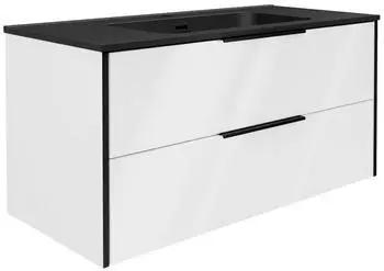 Fackelmann FLAIR Badm&ouml;bel-Set mit Waschtisch, wei&szlig;/anthrazit, 101cm, Mineralmarmor (77551)