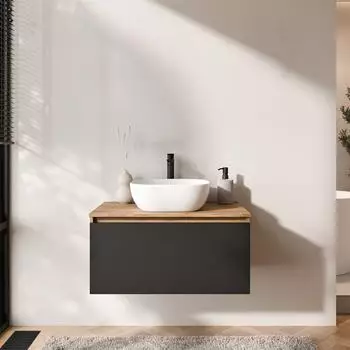 Planetm&ouml;bel ARISA Waschtisch-Set mit Unterschrank 80cm, Waschbecken 42cm, schwarz/wei&szlig; (WTU-ARISA-800GESW-WB425WHAW-PM)