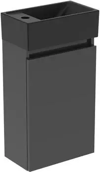 Ideal Standard Eurovit+ Badm&ouml;bel-Set mit G&auml;stebecken, 1 T&uuml;r, 37cm, grau/schwarz, Hahnloch links (R0579TI)