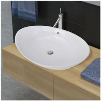 vidaXL Keramik Waschbecken Keramiksp&uuml;len &Uuml;berlauf Oval 59 x 38,5 cm
