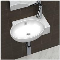 vidaXL Waschbecken mit Wasserhahn-Loch und &Uuml;berlaufloch Keramik Wei&szlig;