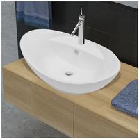 vidaXL Luxus-Keramikbecken Oval mit &Uuml;berlauf und Wasserhahnloch