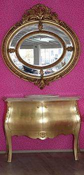 Casa Padrino Luxus Barock Waschtisch mit cremfarbiger Marmorplatte inkl. Spiegel Rund Gold - Luxus