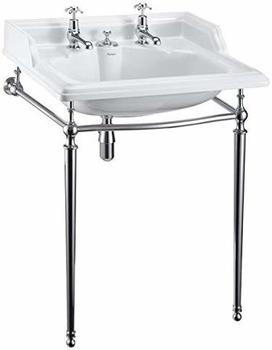 Casa Padrino Art Deco Stand Waschtisch WeißChrom mit 2 Hahnlöchern - Jugendstil Waschbecken Barock Antik Stil