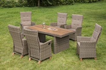 Merxx Toskana Gartenmöbelset 6 Sitzplätze, Stahl/Kunststoff/Akazienholz inkl. Auflagen