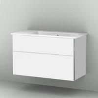 Sanipa 3way Waschtischunterschrank inkl. Keramik-Waschtisch Venticello 100 H: 60,5 T: 50 cm, 2 Auszüge, Waschtischmulde rechts Front weiß softKorpus weiß soft BR32643