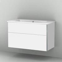 Sanipa 3way Waschtischunterschrank inkl. Keramik-Waschtisch Venticello 100 H: 60,5 T: 50 cm, 2 Auszüge, Waschtischmulde mittig Front weiß softKorpus weiß soft BR32443