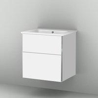 Sanipa 3way Waschtischunterschrank inkl. Keramik-Waschtisch Venticello 60 H: 60,5 T: 50 cm, 2 Auszüge, Waschtischmulde mittig Front weiß softKorpus weiß soft BR32143