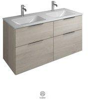 Burgbad Eqio Waschtischkombination mit Glas- Doppelwaschtisch 122 cm, mit Griff G0146 eiche dekor flanelle (melamin) SEYY122-F3180-A0070-G0146