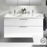 Burgbad Eqio Keramik-Doppelwaschtisch inklusive Waschtischunterschrank SEYS123, Breite 1230 mm, Farbe (Front/Korpus): Weiß HochglanzWeiß Glänzend, Griff G0146