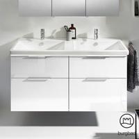 Burgbad Eqio Keramik-Doppelwaschtisch inklusive Waschtischunterschrank und LED-Waschtischunterschrankbeleuchtung SEZD123, Breite 1230 mm, Farbe (Front/Korpus): Weiß HochglanzWeiß Glänzend, Griff G0146