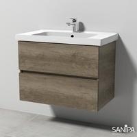Sanipa Solo One Harmonia Keramik-Waschtisch mit Waschtischunterschrank B: 80 H: 61,1 T: 47 cm, 2 Auszüge Front eiche nebraskaKorpus eiche nebraska PS03137