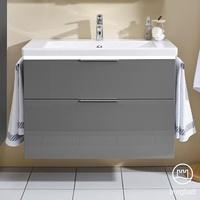 Burgbad Eqio Waschtisch mit Waschtischunterschrank mit LED-Beleuchtung, B: 93 H: 66,5 T: 49 cm, mit 2 Auszügen Front grau hochglanzKorpus grau glanz, Griff chrom SEZA093F2010C0001G0146, EEK: A++