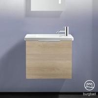 Burgbad Eqio Keramik-Waschtisch mit Waschtischunterschrank, mit 1 Klappe Front eiche cashmere dekorKorpus eiche cashmere dekor, Griff chrom SFPF053F3180C0001G0146
