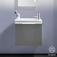 Burgbad Eqio Keramik-Waschtisch mit Waschtischunterschrank mit LED-Beleuchtung, mit 1 Klappe Front grau hochglanzKorpus grau glanz, Griff chrom SFPQ053F2010C0001G0146, EEK: A++