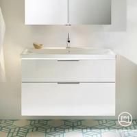 Burgbad Eqio Waschtisch mit Waschtischunterschrank mit LED-Beleuchtung, B: 103 H: 66,5 T: 49 cm, mit 2 Auszügen Front weiß hochglanzKorpus weiß glanz, Griff chrom SEZA103F2009C0001G0146, EEK: A++