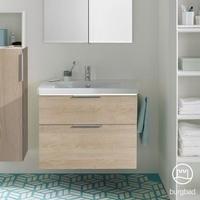 Burgbad Eqio Waschtisch mit Waschtischunterschrank mit LED-Beleuchtung, B: 83 H: 66,5 T: 49 cm, mit 2 Auszügen Front eiche cashmere dekorKorpus eiche cashmere dekor, Griff chrom SEZA083F3180C0001G0146, EEK: A++