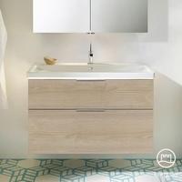Burgbad Eqio Waschtisch mit Waschtischunterschrank mit LED-Beleuchtung, B: 103 H: 66,5 T: 49 cm, mit 2 Auszügen Front eiche cashmere dekorKorpus eiche cashmere dekor, Griff chrom SEZA103F3180C0001G0146, EEK: A++