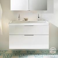 Burgbad Eqio Waschtisch mit Waschtischunterschrank mit LED-Beleuchtung, B: 103 H: 66,5 T: 49 cm, mit 2 Auszügen Front weiß hochglanzKorpus weiß glanz, Stangengriff chrom SEZB103F2009C0001G0146, EEK: A++