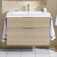 Burgbad Eqio Waschtisch mit Waschtischunterschrank mit LED-Beleuchtung, B: 93 H: 66,5 T: 49 cm, mit 2 Auszügen Front eiche cashmere dekorKorpus eiche cashmere dekor, Griff chrom SEZA093F3180C0001G0146, EEK: A++