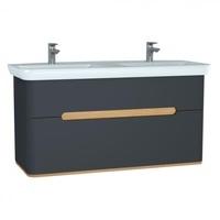 Vitra Sento Doppelwaschtisch mit Waschtischunterschrank B: 130 H: 68,5 T: 48 cm, 2 Auszüge Front anthrazit mattKorpus anthrazit matt/eiche 61189, EEK: A+
