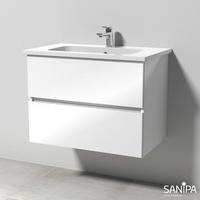 Sanipa Solo One Euphoria Keramik-Waschtisch mit Waschtischunterschrank B: 78 H: 57,1 T: 47 cm, 2 Auszüge Front weiß glanzKorpus weiß glanz PS02178