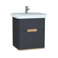 Vitra Sento Waschtisch mit Waschtischunterschrank B: 63 H: 61,5 T: 48,5 cm, 2 Auszüge Front anthrazit mattKorpus anthrazit matt/eiche 60834, EEK: A+